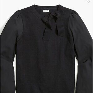 J Crew Knit Top With Shear Poof Sleeves and Bow Black Size M